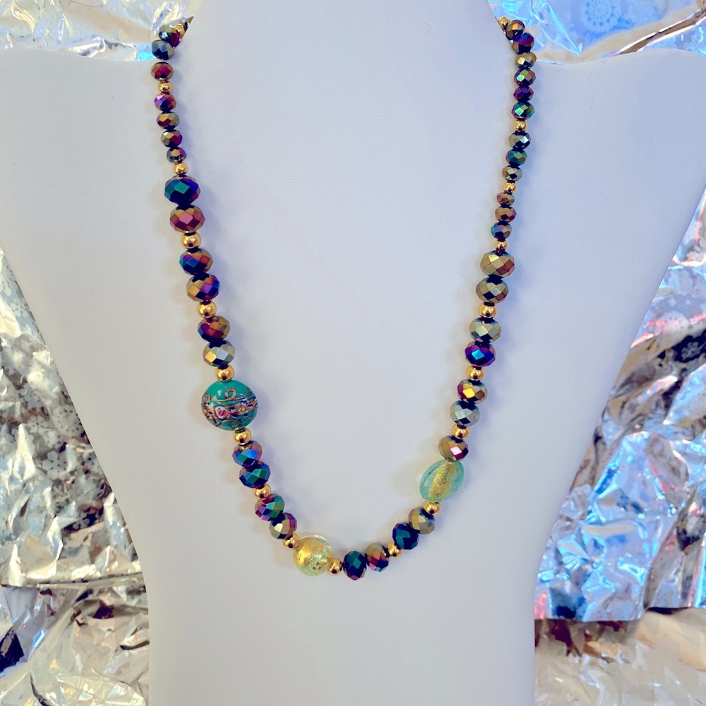 Handcrafted Purple Iridescent beaded Necklace